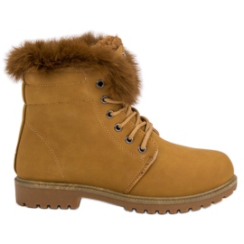 Queentina Camelowe Traperki Z Futerkiem brązowe