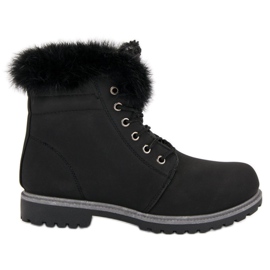 Queentina Czarne traperki z futerkiem