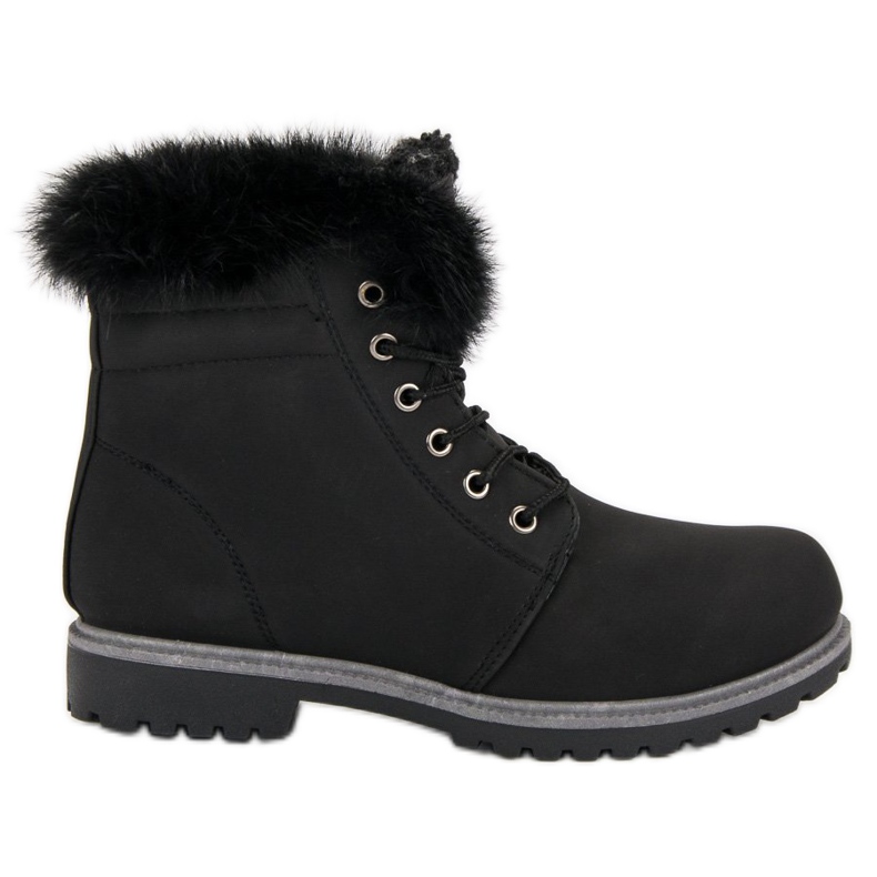 Queentina Czarne traperki z futerkiem