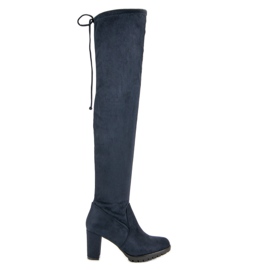 SDS Zamszowe Muszkieterki Na Platformie niebieskie