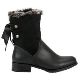 SDS Czarne Botki Z Kokardką