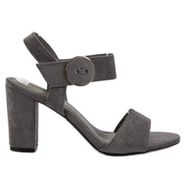 Szare Sandały Na Słupku VINCEZA