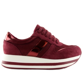 Buty na wysokiej podeszwie bordowe 99-11 Wine czerwone