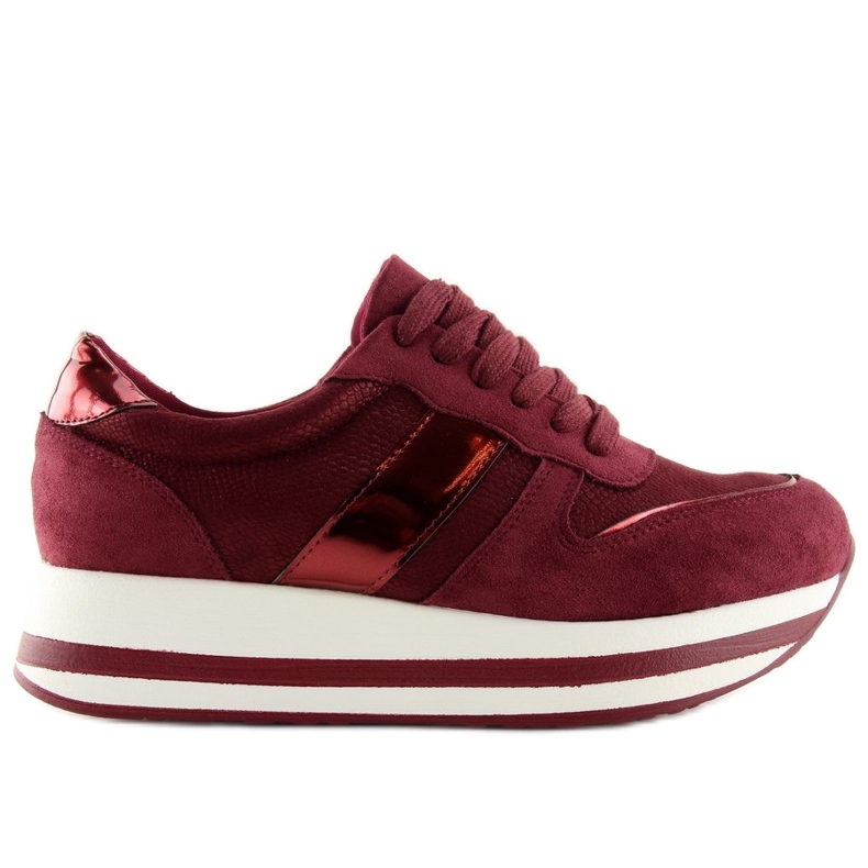 Buty na wysokiej podeszwie bordowe 99-11 Wine czerwone