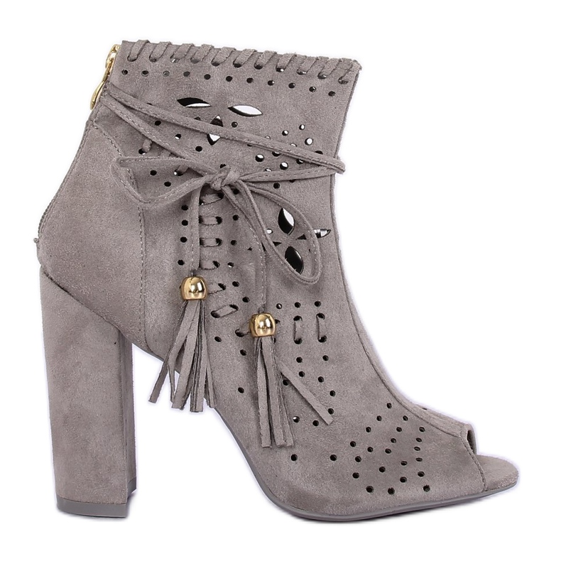 Botki ażurowe open toe szare M285P Grey