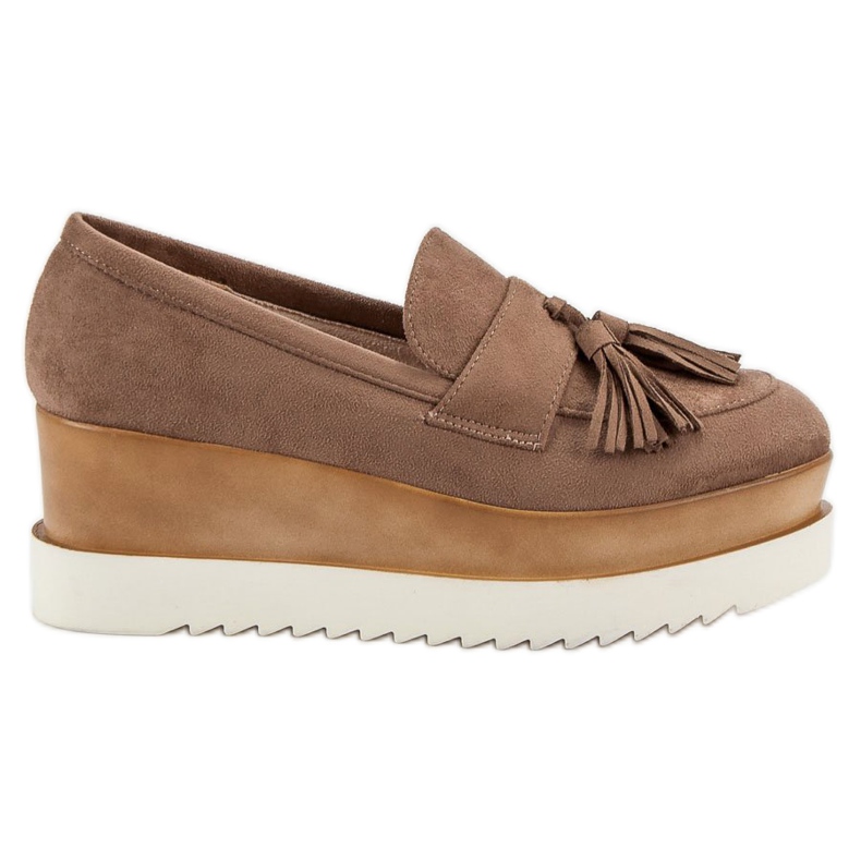 Corina Brązowe Mokasyny Na Koturnie