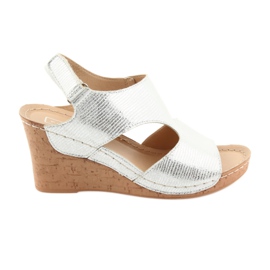 Filippo Sandały Na Koturnie Srebrne 785 białe szare