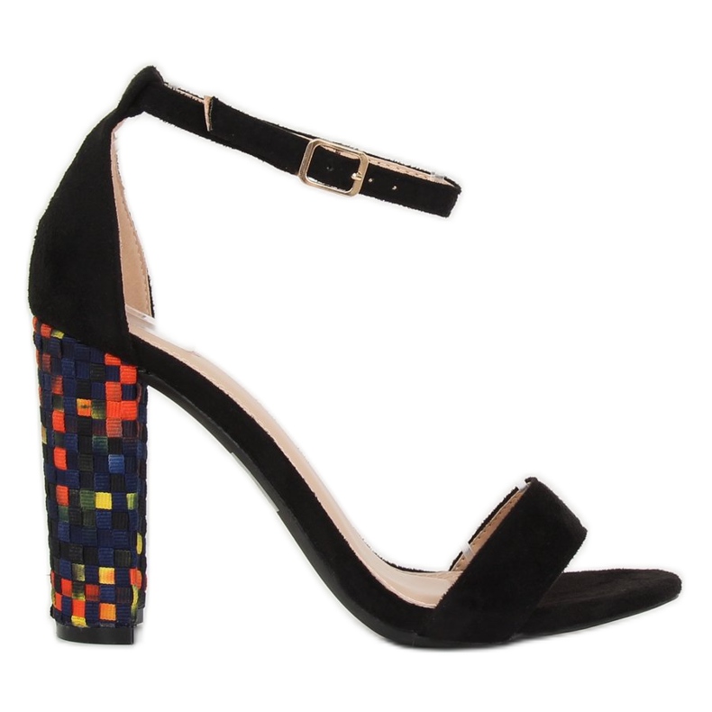 Sandałki na obcasie czarne 708-24 Black wielokolorowe