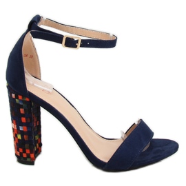 Sandałki na obcasie granatowe 708-24 Navy wielokolorowe