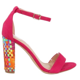 Sandałki na obcasie fuksjowe 708-24 Fuchsia wielokolorowe różowe