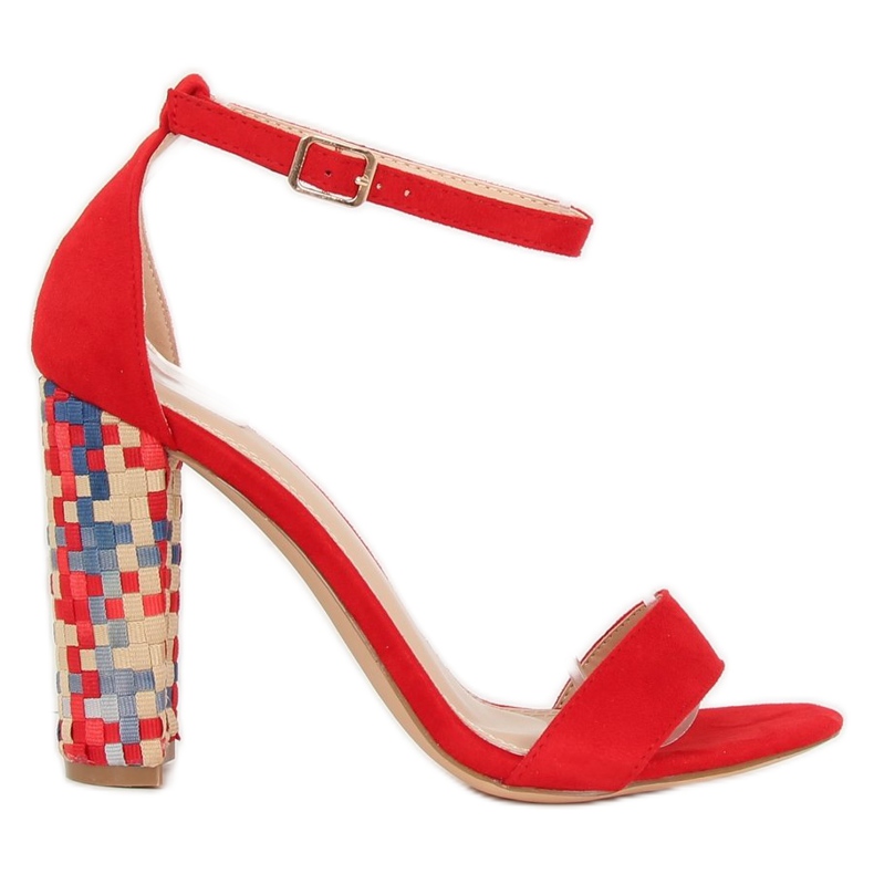 Sandałki na obcasie czerwone 708-24 Red wielokolorowe