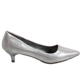 Czółenka na niskiej szpilce srebrne B-36 Grey szare