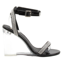 Sandałki na przezroczystym koturnie czarne JR1801 Black