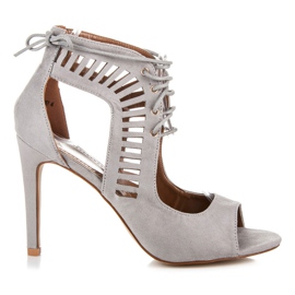 Queen Bee Wiązane Zamszowe Sandałki szare