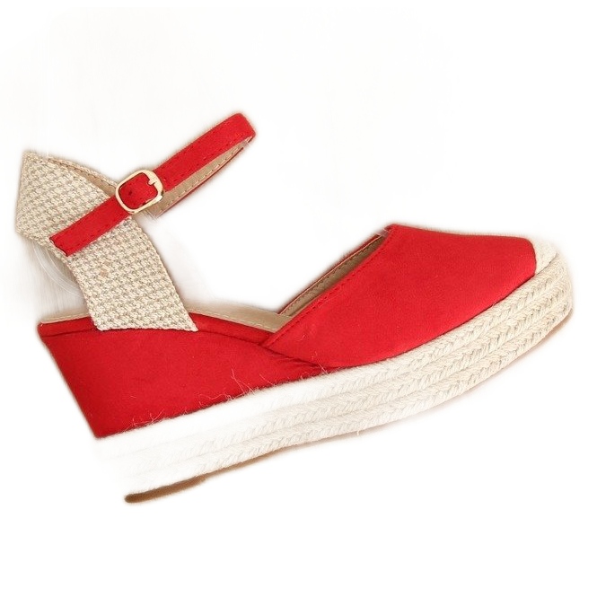 Espadryle na koturnie czerwone T331P Red