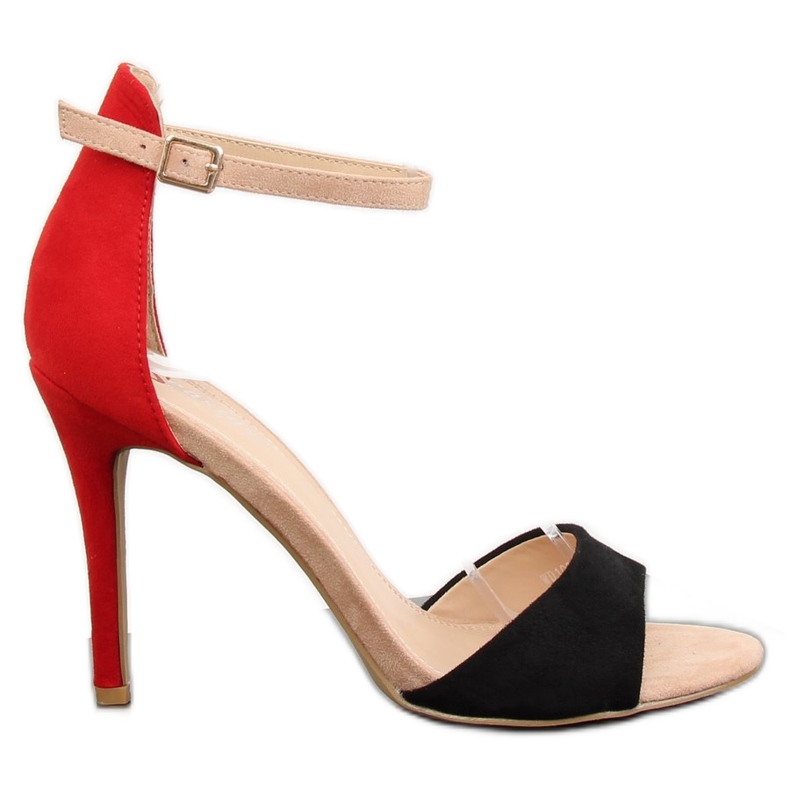 Sandałki na szpilce czarne WD100P Black czerwone