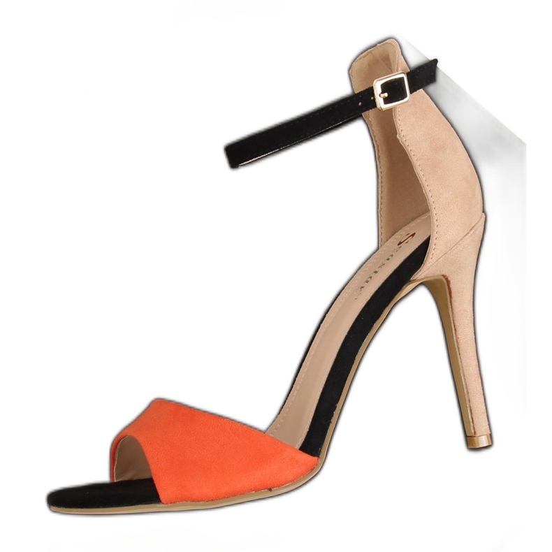 Sandałki na szpilce WD100P Beige brązowe wielokolorowe