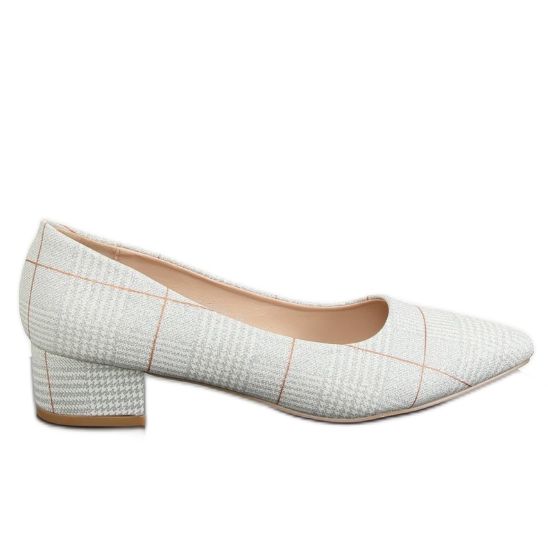Czółenka w kratkę srebrne CC207P Silver szare