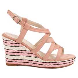 Kerline Modne Sandały Na Koturnie różowe