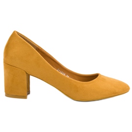 Ideal Shoes Musztardowe Czółenka Na Słupku żółte