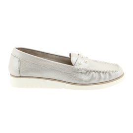 Sergio Leone Damskie mokasyny zdobione perłami kolor perlisty beż białe