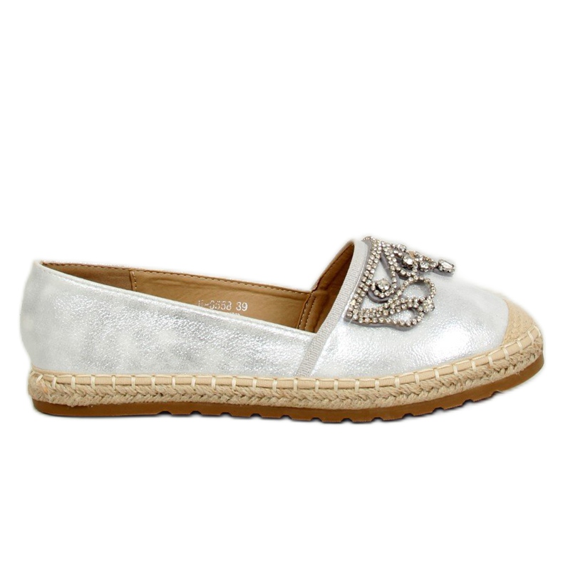 Espadryle z koroną srebrne H-6558 Silver szare