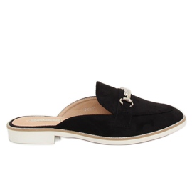 Klapki mokasyny czarne F9375 Black