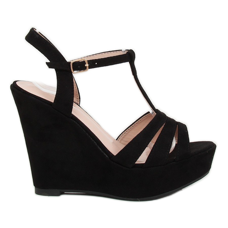 Sandałki na koturnie czarne A208 Black