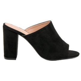 Laura Mode Zamszowe Klapki Na Słupku czarne