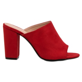 Laura Mode Zamszowe Klapki Na Słupku czerwone