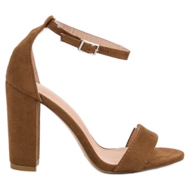 Ch. Creation Camelowe Sandały Na Słupku brązowe