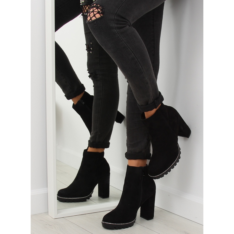 Botki na obcasie czarne 58-581 Black II-GAT