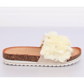 Klapki flower power beżowe BG47P Beige beżowy