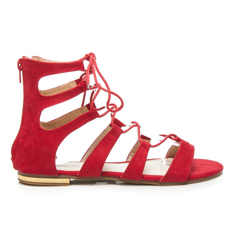 Mannika Zamszowe Rzymianki Z Wiązaniem czerwone