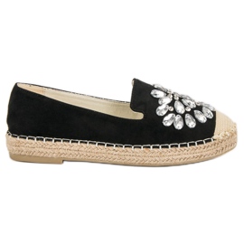 Small Swan Zamszowe Espadryle Z Ozdobami czarne
