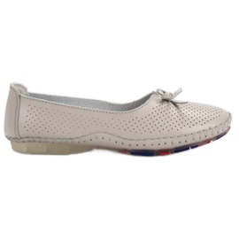 Ażurowe Skórzane Baleriny VINCEZA szare