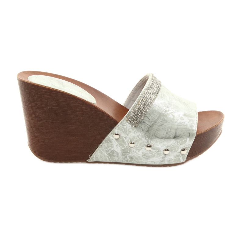 M.Daszyński Klapki na koturnie Daszyński AM43 z cyrkoniami szare