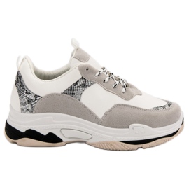 Białe Sneakersy Ze Wzorem czarne brązowe