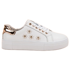 Filippo Skórzane Buty Sportowe Z Kwiatkami białe