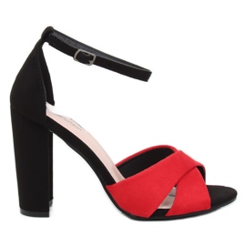 Sandałki na słupku czerwone-czarne 369-34 Red