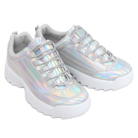 Buty sportowe holograficzne srebrne 82017 Silver szare