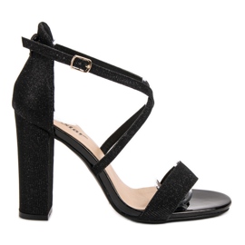 Seastar Eleganckie Sandałki Z Brokatem czarne