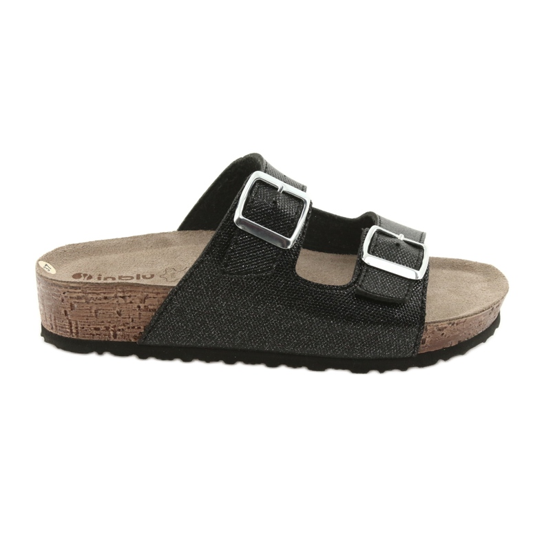 Klapki damskie czarne Inblu NM013 z drobinkami srebra