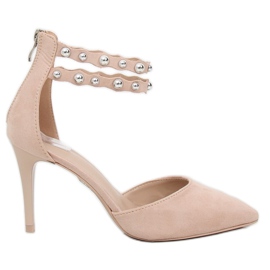 Szpilki z ćwiekami beżowe B-51 Beige beżowy