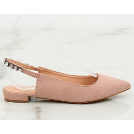 Baleriny z odkrytą piętą różowe LS5028 Beige II-GAT