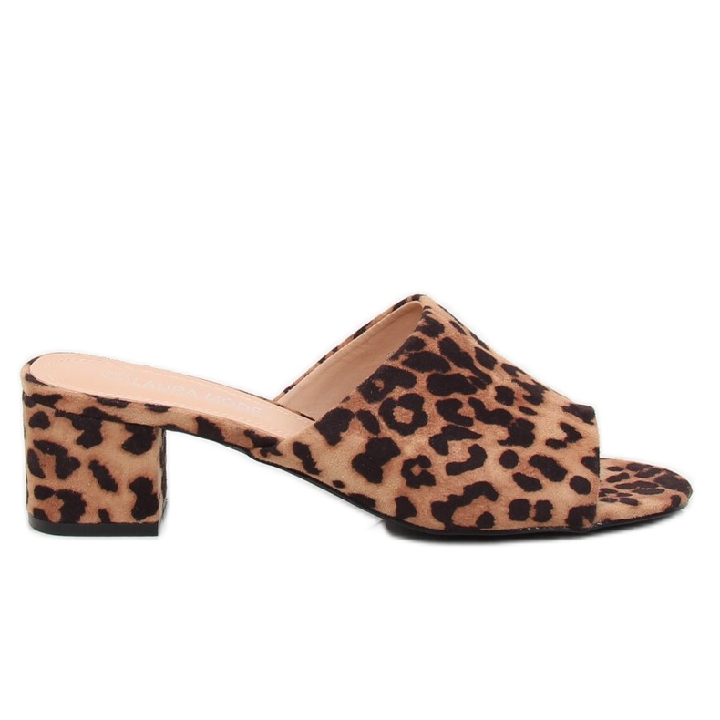 Klapki na obcasie leopard QL-89 Leopard brązowe