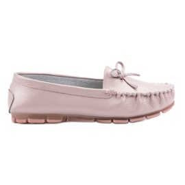 Filippo Skórzane Mokasyny Z Kokardką różowe