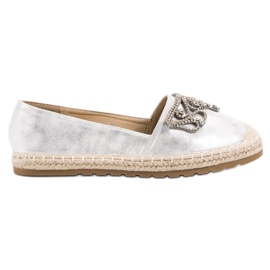 Ideal Shoes Srebrne Espadryle Z Ozdobami szare