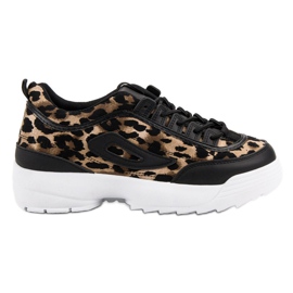 Czarne Sneakersy Animal Print brązowe