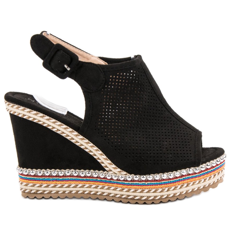 Nio Nio Zabudowane Sandały Na Koturnie czarne